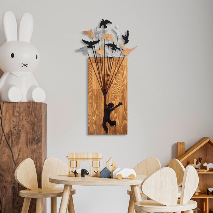 Wallity Flying Boy 2 Escultura de pared Nogal y Negro